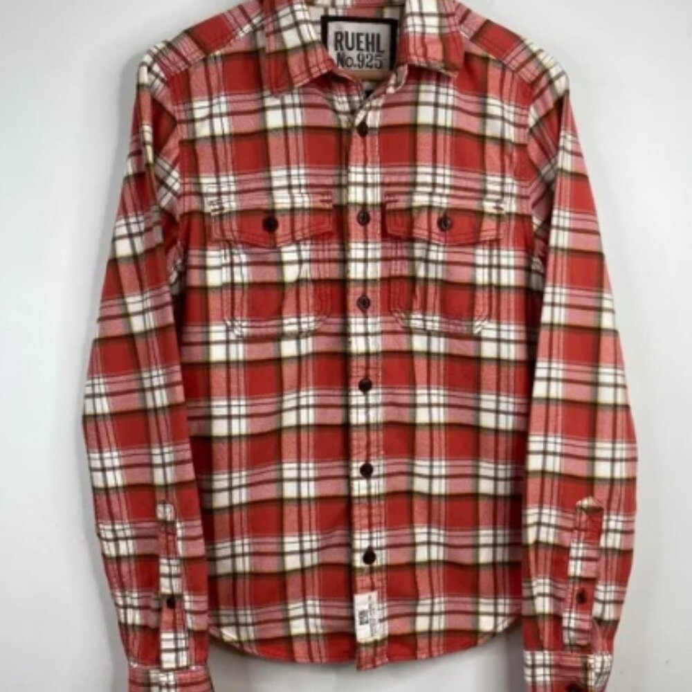 Ruehl Flannel Shirt Red Y2K Long Sleeve Vintage Grunge Preppy Retro Western S